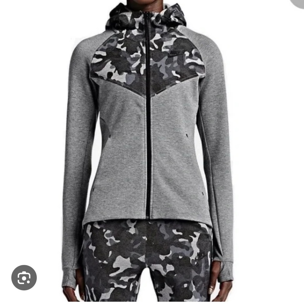 Nike Grey and Black Camouflage Tech-Fleece Hoodie